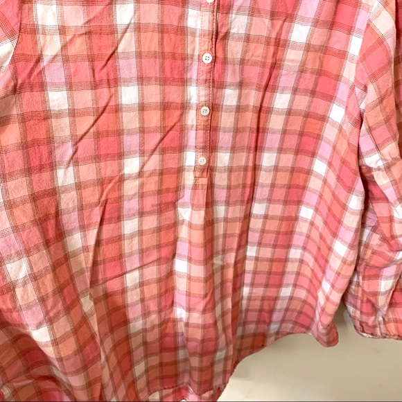 Sonoma Plaid Shirt/Blouse Peach-Orange/White 1X - Picture 5 of 8